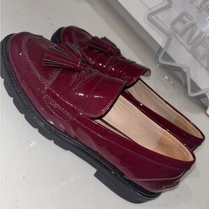 Stuart Weitzman Burgundy Patent Leather Loafers with Tassels